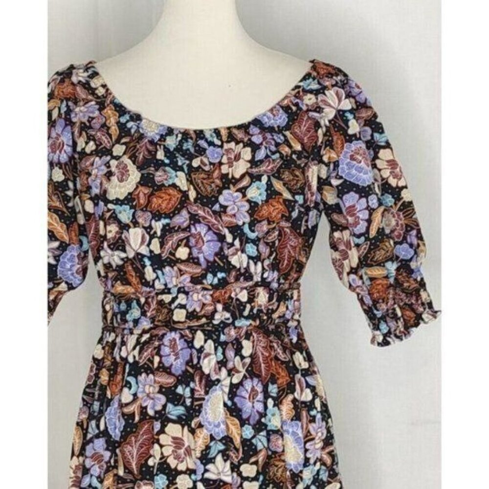 Ann Taylor Midi Dress 4 Floral Batik Puff Sleeve Tiered Flare - Picture 6 of 10